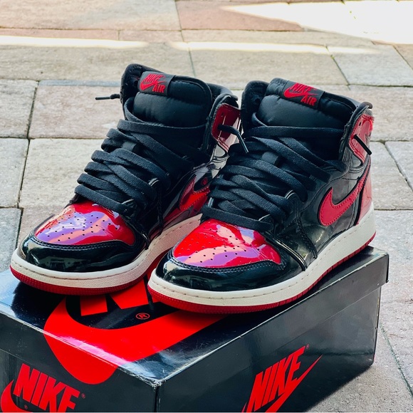 2021 Air Jordan 1 Retro High OG GS 'Patent Bred' Authentic - Picture 3 of 7